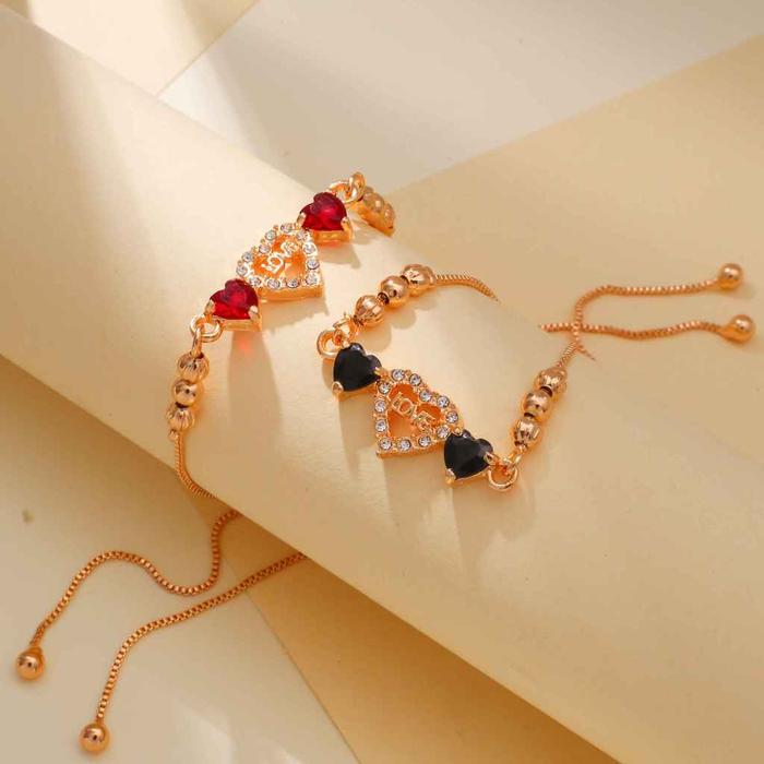TERLARIS - Gelang Titanium Anti Karat Lapis Emas Love Hati Berlian Warna Mewah Terbuka Perhiasan Aks