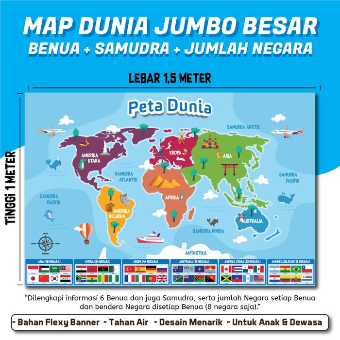 PETA DUNIA BESAR JUMBO UKURAN 1.5 X 1 METER / MAP DUNIA