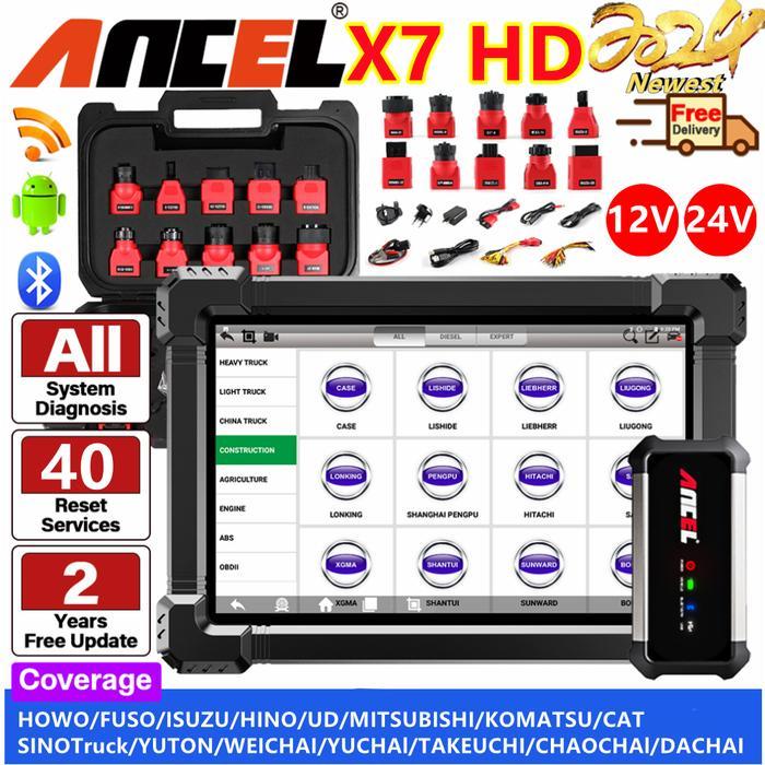 ANCEL X7 HD 12V-24V OBD2 Scanner Alat Diagnostik Mobil & Truk dengan 40 Reset Services & Garansi 2 T
