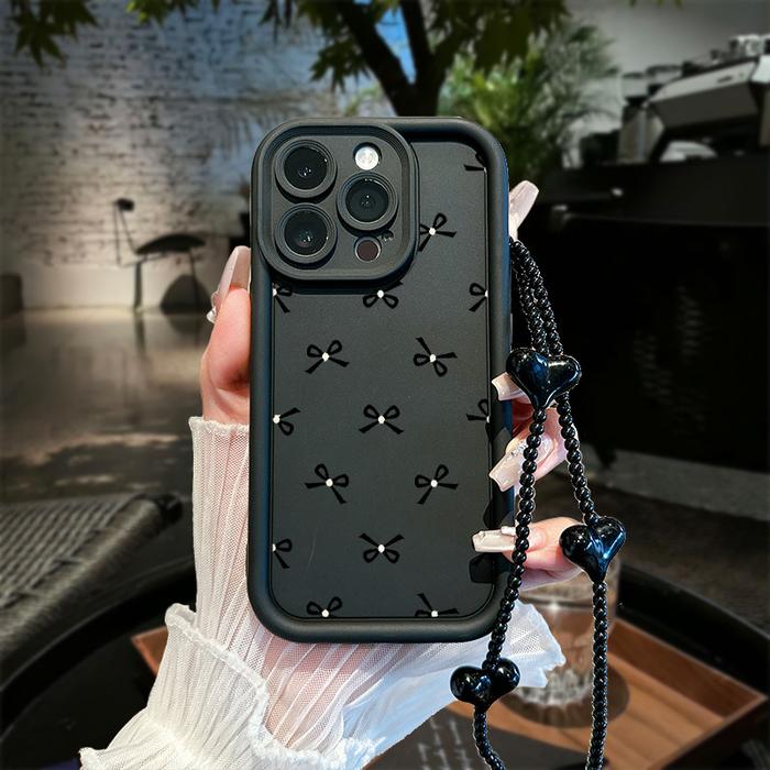 [Case+Gelang]Untuk Busur hitam Case iPhone Plus 6 6s 12 SE2 14 15 XS X 13 XS PlusProMax SE3 11 XR 8 