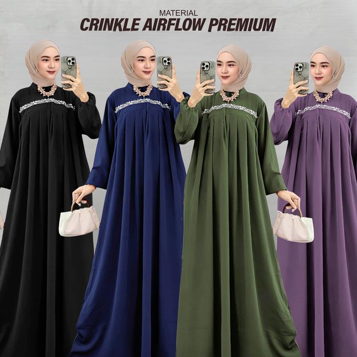 Syakira Gamis Syar'i Remaja Kekinian Korean Style Bahan Crinkle Airflow Premium Payet Mutiara Dress 