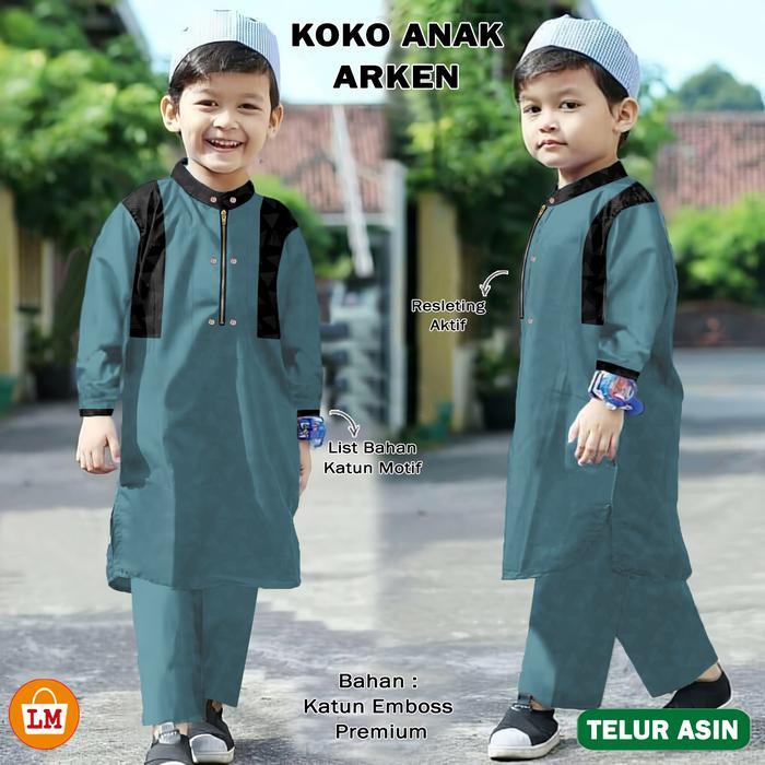 Setelan Koko Anak ARKEN Stelan Jubah Muslim Laki-laki Baju Celana Set Lebaran Katun Usia 2-15 tahun 