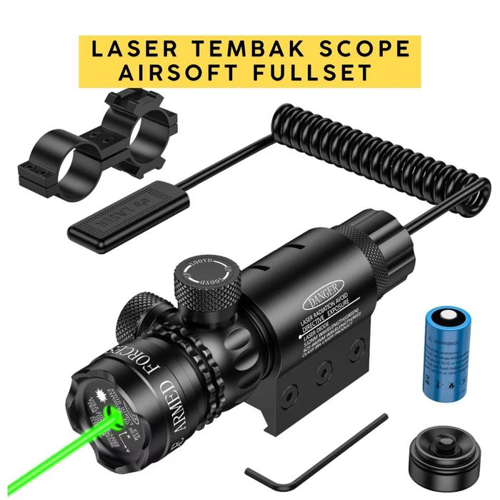 Laser Tembak Scope Airsoft Fullset Sniper Target Pointer Hijau Merah Green Red Dot Berburu Siang Mal