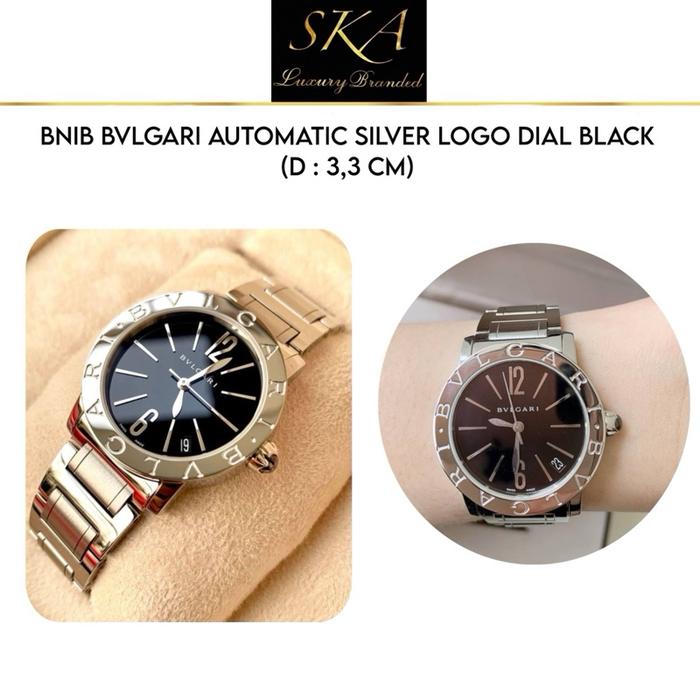Bvlgari Watch Authentic Automatic Silver Logo Dial Black 33mm