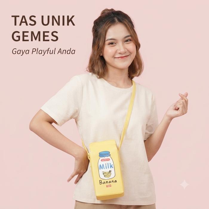 Tas Selempang Mini Kotak Susu Untuk Anak Perempuan Tas Selempang Kotak Susu Buah Pisang Stroberi Tas