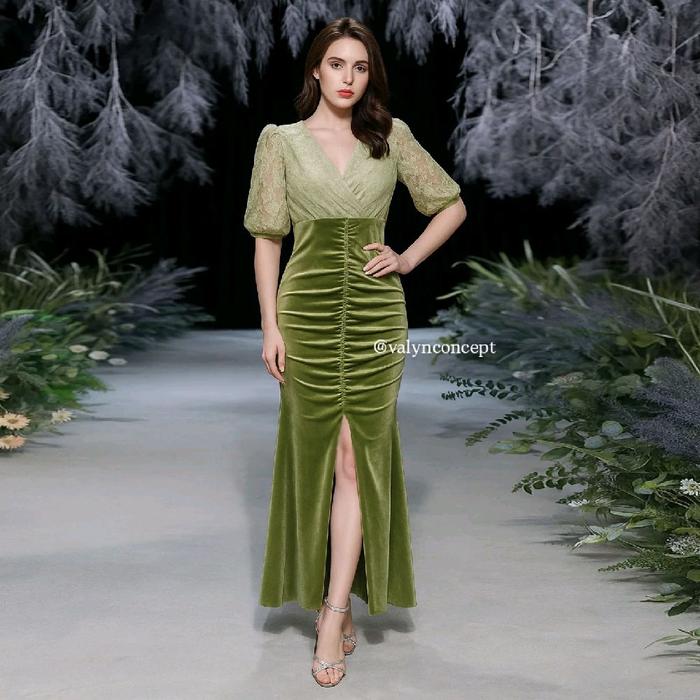 Long Dress beludru kombinasi brokat model duyung rumbay cantik - Long dress duyung terbaru - Longdre
