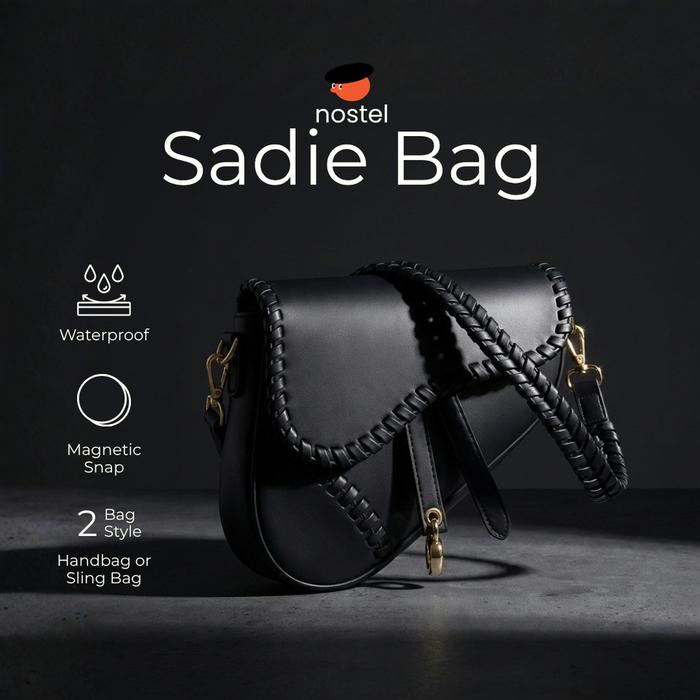 Nostel - SADIE Saddle Bag Tas Wanita Bag Underarm Saddle Bag Braid Saddle Fashion Bag Black Crossbod