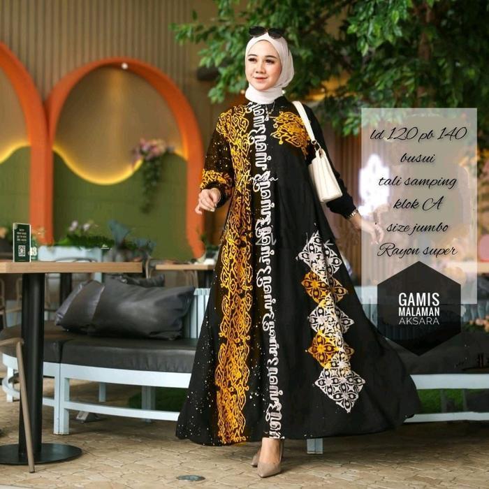 PROMO!! Gamis twill rayon malaman jumbo motif aksara jawa STOK TERBATAS!!