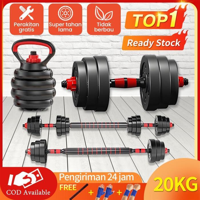 promo - 【spot barang】dumbbell set 20kg peralatan fitness barbel set 20 kg dengan perlindungan lingku