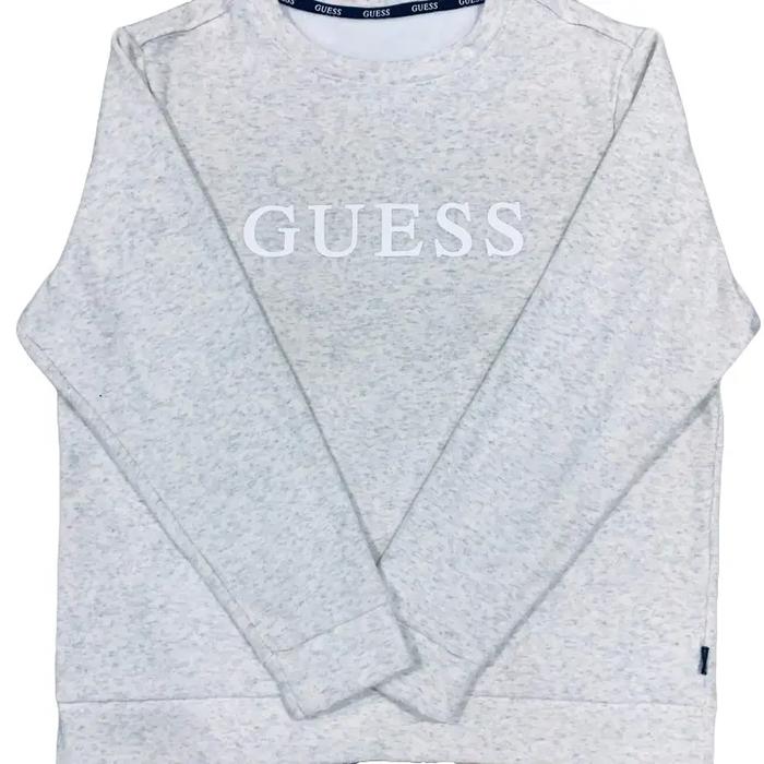 Crewneck GUESS PRIA DALEMAN SHERPA WARNA PUTIH CORAK ABU