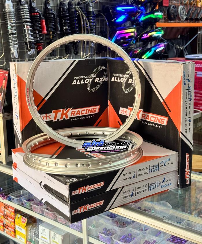 VELG TK RACING BRIGHT R18 SET 160X18 EXCEED KULIT JERUK  SILVER & BLACK