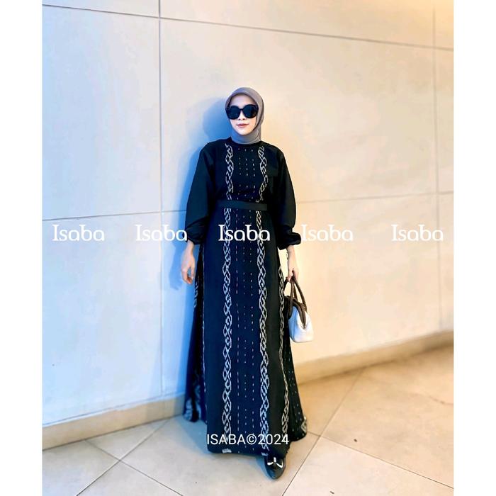Isaba Baju Tenun Couple Rania Black Dress Wanita Pesta Pasangan Dewasa Remaja Hitam Setelan Kondanga
