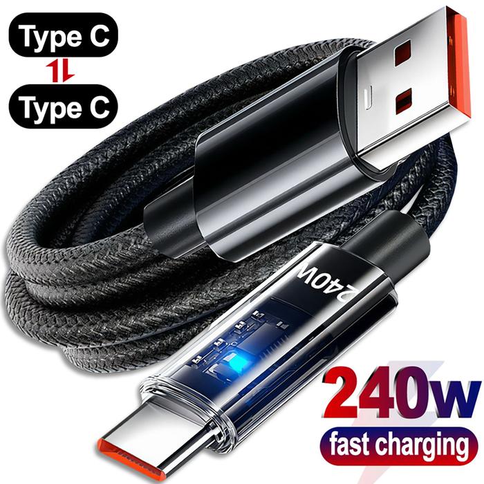 240W Fast Charge USB Type C Data Cables High-speed Data Transfer Wire Digital Display Nylon Type C T