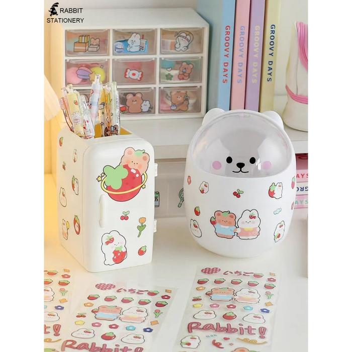 Cute Sticker/ Stiker Kartun Tahan Air Stiker PET Transparan Stiker Dekoratif Aesthetic Stiker Buku D