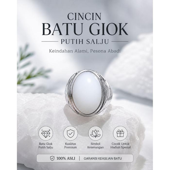 cincin batu akik giok putih ring monel tanam
