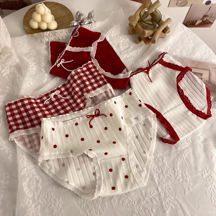 Summertop | CD2143 Celana Dalam Merah Red Lucu Fashion Jepang Renda Pita cd wanita