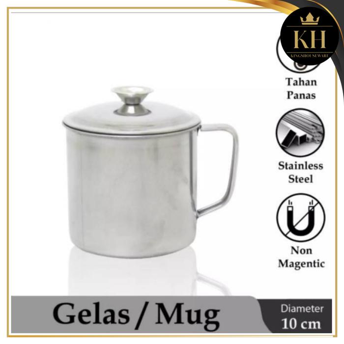 Gelas Mug Stainless Gelas Cangkir Kopi + Tutup Teh Mug Rumah MURAH