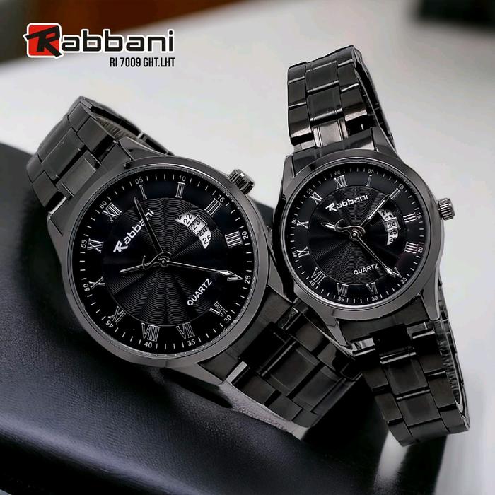 Rabbani 7009 Ght/Lht, Jam tangan Couple, Rantai hitam, tanggal aktif, water resistant.