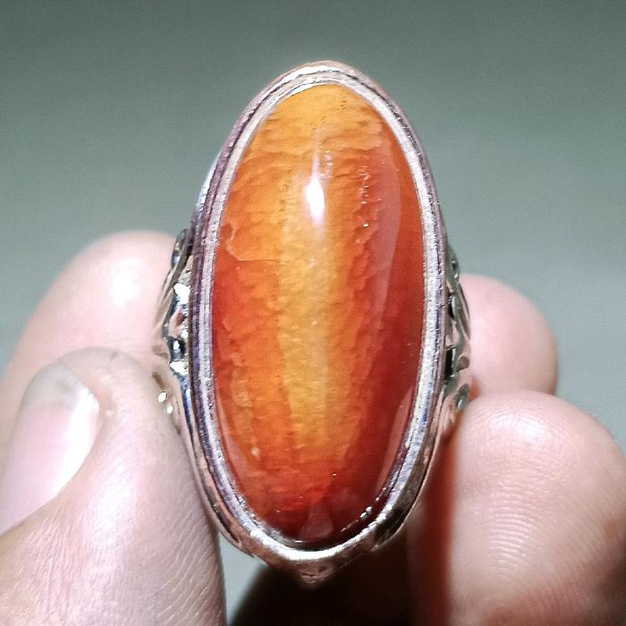 ASLI BATU AKIK PANDAN NANAS MERAH 3cm RG32 Ring.8/9