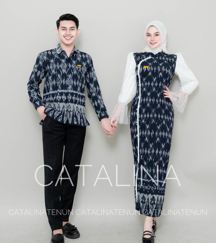 Baju tenun baju couple tenun jenar navy hitam - baju couple kondangan - tenun couple set - kemeja&ga