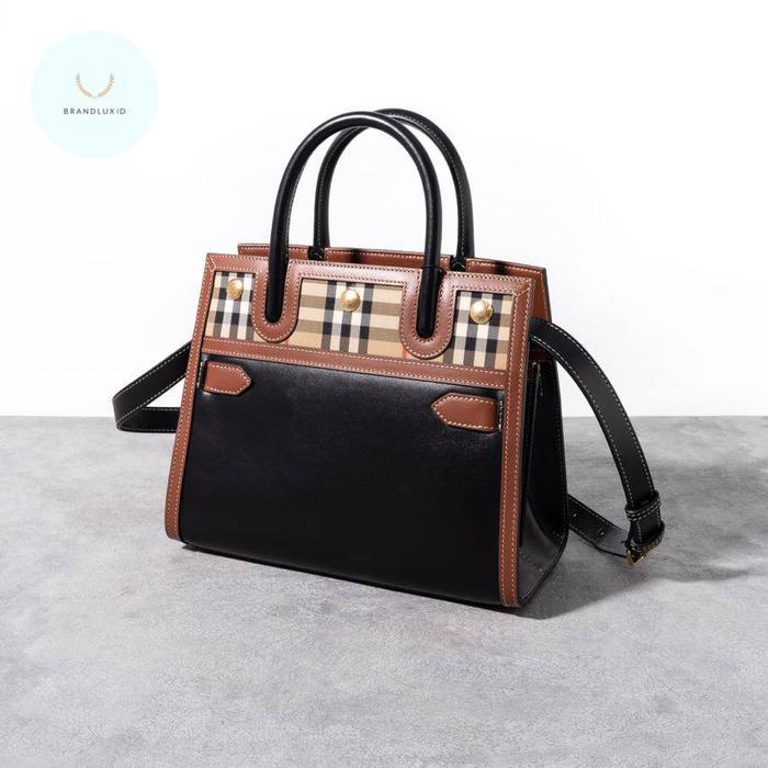 Burberry Mini vintage check two handle title bag Black Brown