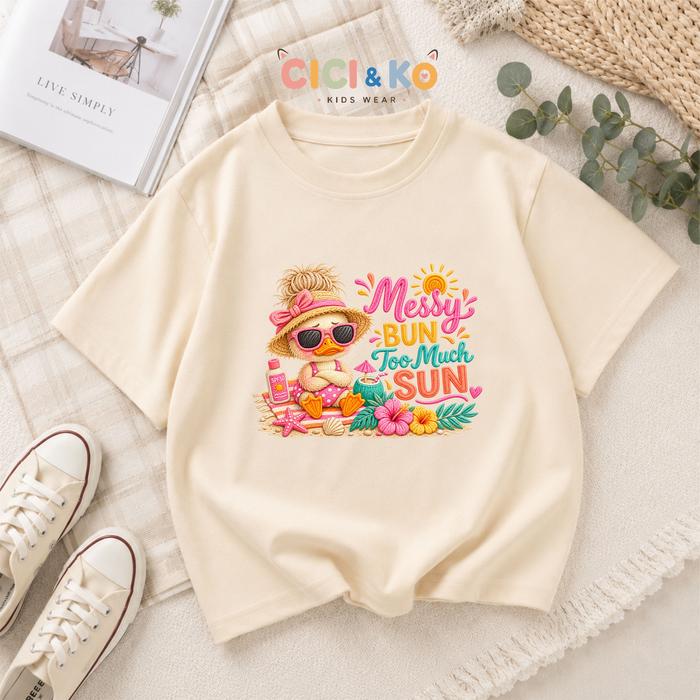 CICI & KO Kaos Anak Korean Style Duck Messy Bun Too Much Sun Atasan Anak T-Shirt Terbaru Usia 2-12 T