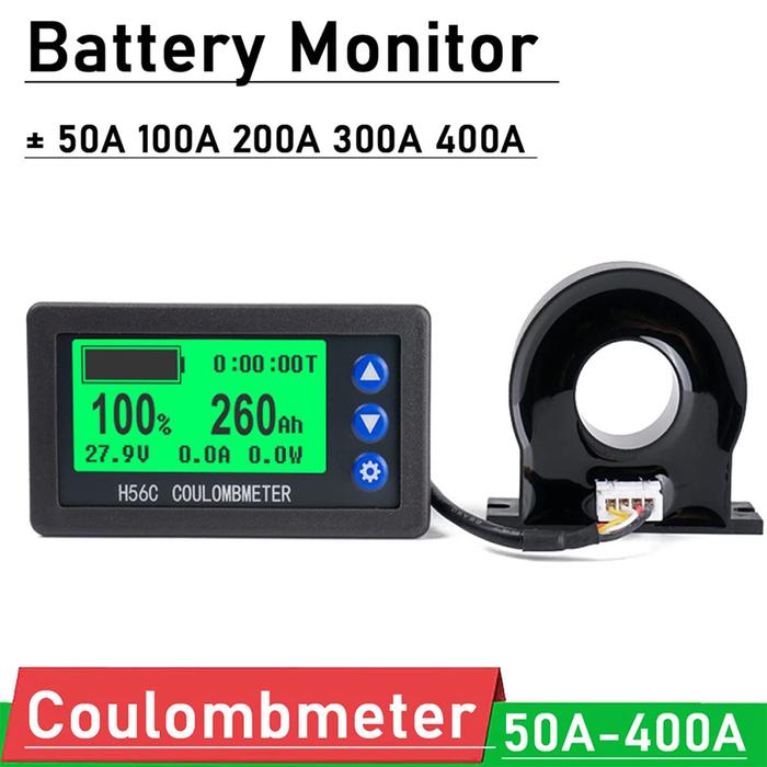 H56CH LCD Digital Hall Coulomb Meter Ammeter Voltmeter DC9-100V 50A 100A 300A 400A Voltage Current P