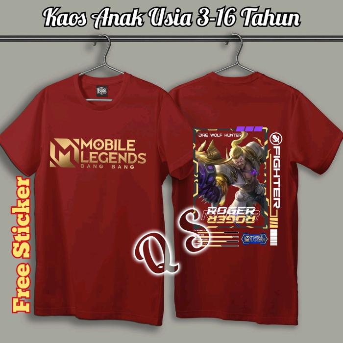 # Baju Anak Hero Mobile Legend FIGHTER Terbaru| Free Stiker Kaos Gaming ML ROGER| Fashion T-shirt Sa