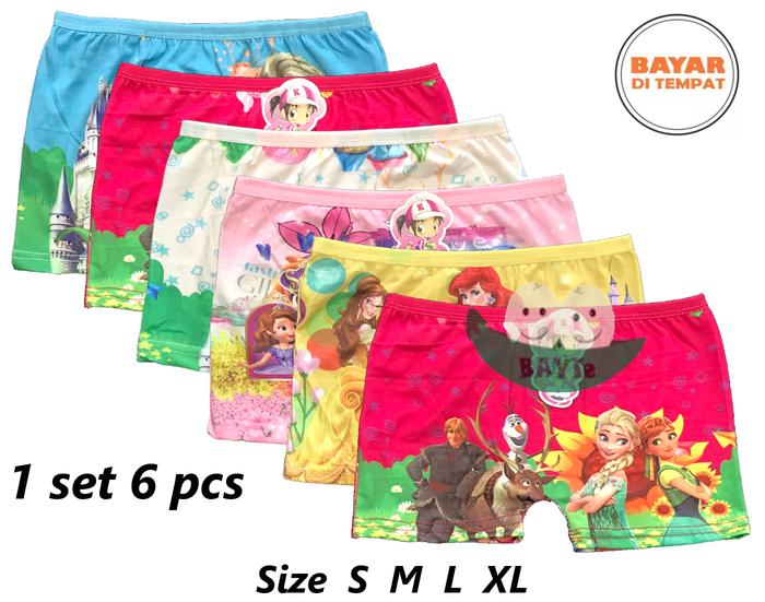 BAYIe - 6 PCS Celana Dalam / CD BOXER Anak Perempuan/Cewek AS GIRLS/ELOISE/HAPPY GIRL Kid's Underwea