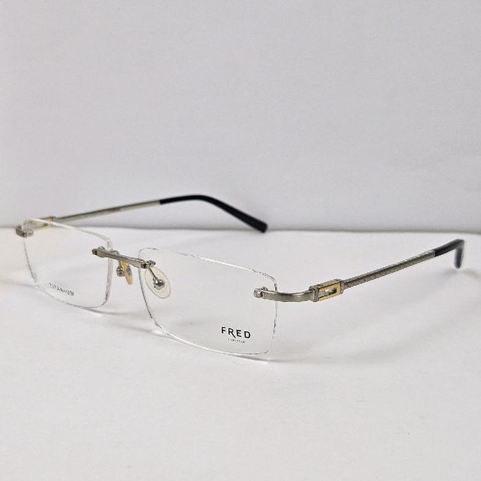 frame kacamata pria wanita elegan kotak fred frameless bor titanium FLB44083 silver bisa Lensa Photo