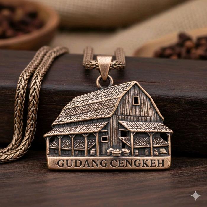 Kalung Rantai Berukiran Menarik Gudang Cengkeh Dengan Desain Rumah Unik Dan Detail Tinggi