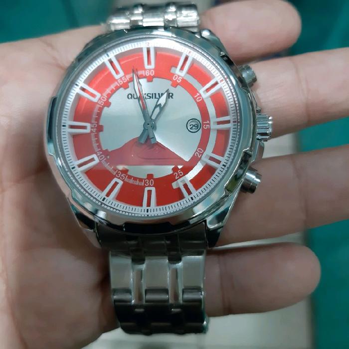 jam tangan pria sport dial merah quartz stenlis steel tahan air fashionable Watches quiksilver
