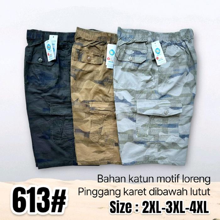 Celana Pendek Katun Jumbo Pria Import Pinggang Karet Surfing Distro Santai Chino Hitam Kantong Panja