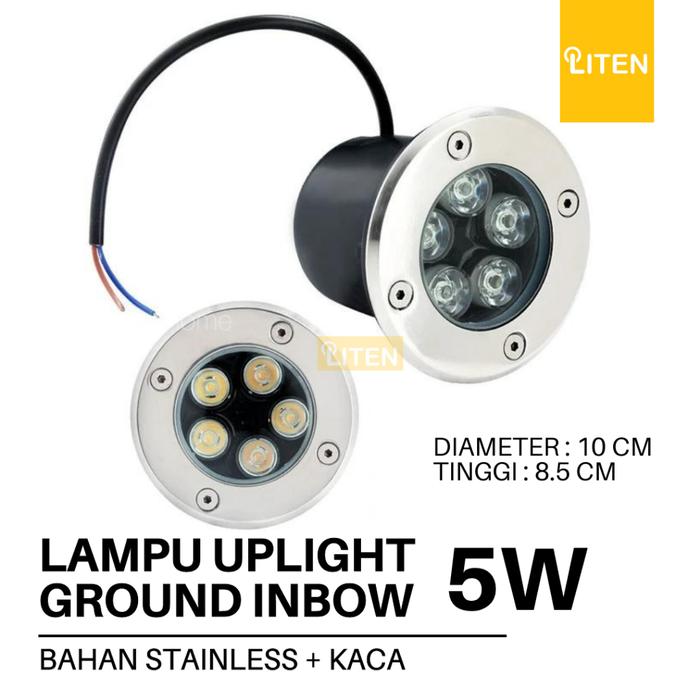 Lampu Lantai LED 5W Ground Tanam 5 MATA Tangga Outdoor UPLIGHT 5 w 5 watt Waterproof Stainless Kaca 