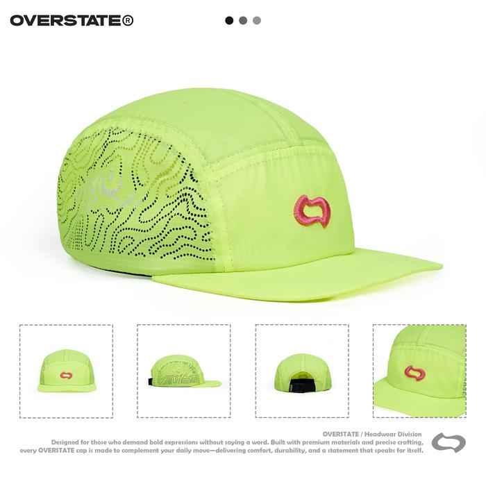 OVERSTATE - Topi Snapback 5 Panel Seri Topografy - Warna Hijau Neon - Bahan Ripstop Water Proff - Hi