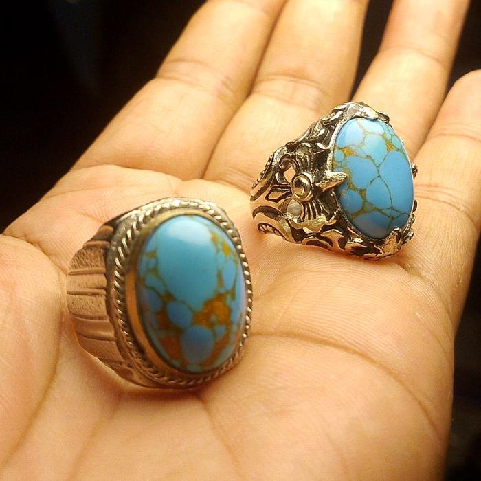 Cincin batu pirus serat emas dim 18 cincin asli pria / e20