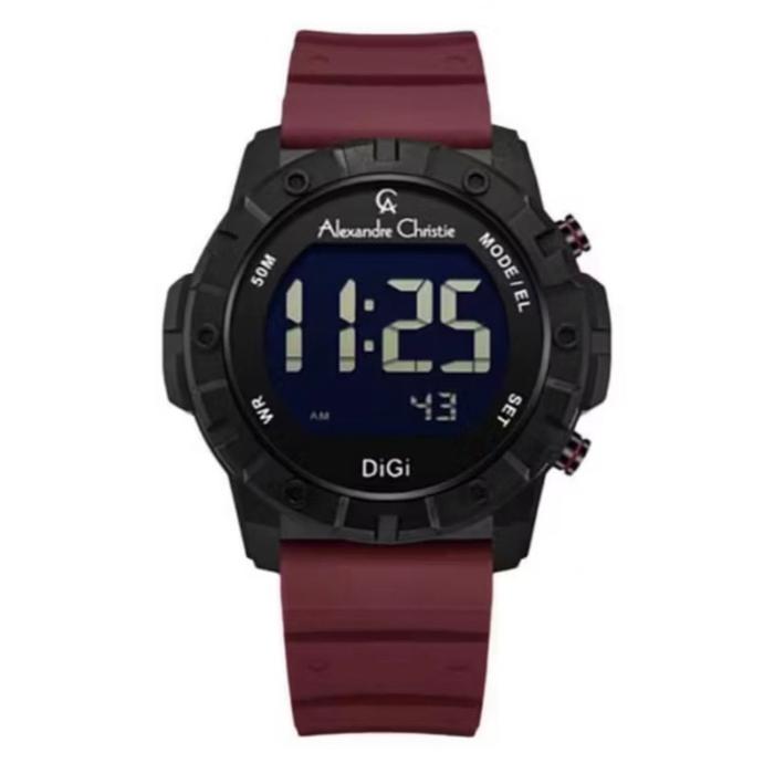 Alexandre Christie Jam Tangan Pria AC 9364 AC9364 9364 Garansi Resmi Original Tali Karet Merah Digit