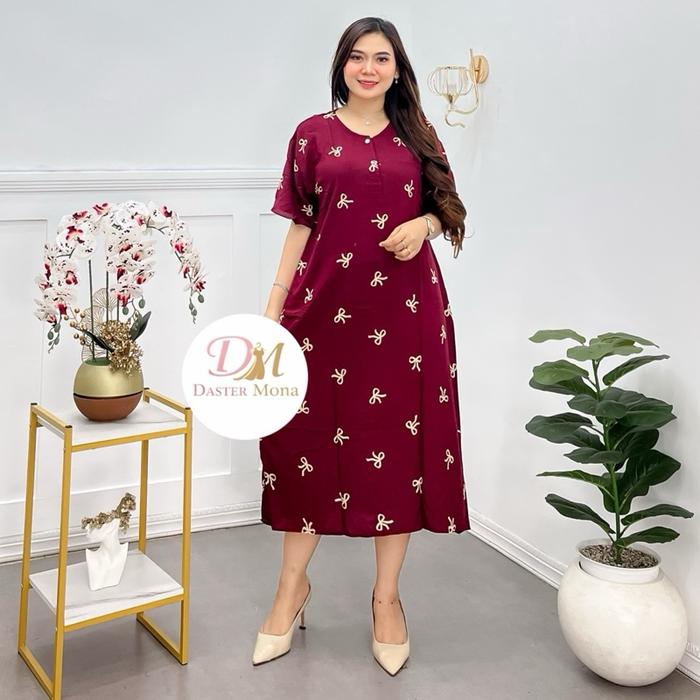 Daster Mona  - Daster Jumbo Motif Pita Kecil Ld 125 Panjang 115 dengan Tali Samping Bahan Rayon Teba