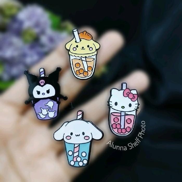 Pin Enamel Cute Boba Kitty Pompurin Cinnamoroll Kuromi | Bros Aksesoris