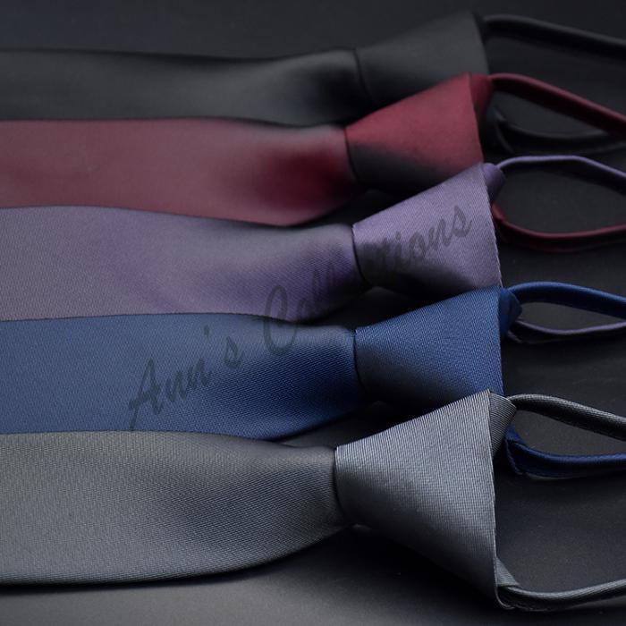 Dasi Pria Resleting Slim Monochrome Langsung Pakai High Quality Bahan Tenun Sutra Poliester Panjang