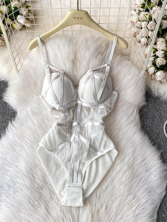 Moyisu Y Western Style Bodysuit For Women Sheer Net Halter Push Up Pads Summer Lingerie Figure Contr