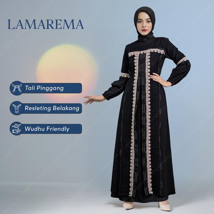 LAMAREMA Lora Gamis Abaya Brokat Hitam Renda Cokelat