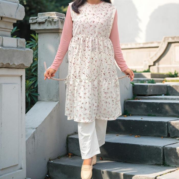 sheraa.id | ALINA LONG VEST MOTIF BUNGA MODEL REMPEL TINGKAT | KOREAN STYLE WANITA ROMPI OUTER PANJ