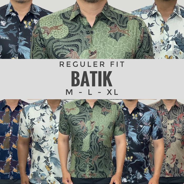 ◤Batik Premium◢ Lafino Batik (A01-16) Atasan Kemeja Batik Pria Lengan Pendek Reguler Fit Formal Bati