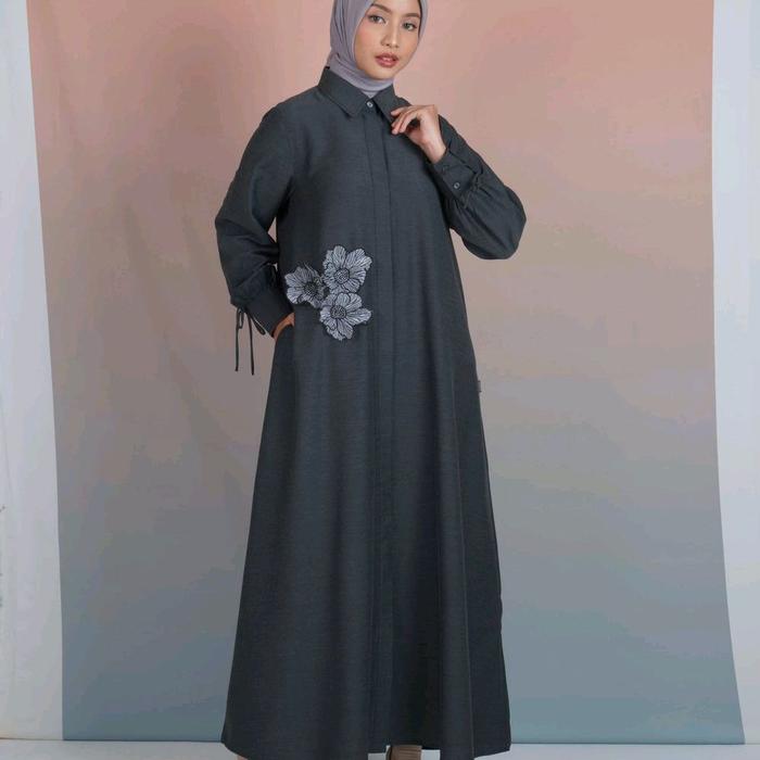 Elzatta Gamis Tali Saffron Patch Basic Kancing Dress Wanita Nyaman Muslim Wudhu Formal Lembut Varias