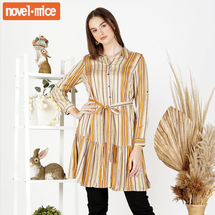 Novel Mice Essentials - Light Coral Stripes Tunic [Rayon]