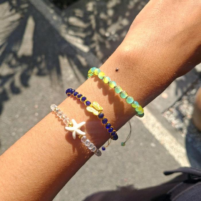 CRAFTDEWATA Set Gelang Rumble Crystal Asli Khas Bali Gelang Bohemian Lucu Gelang Tangan Manik