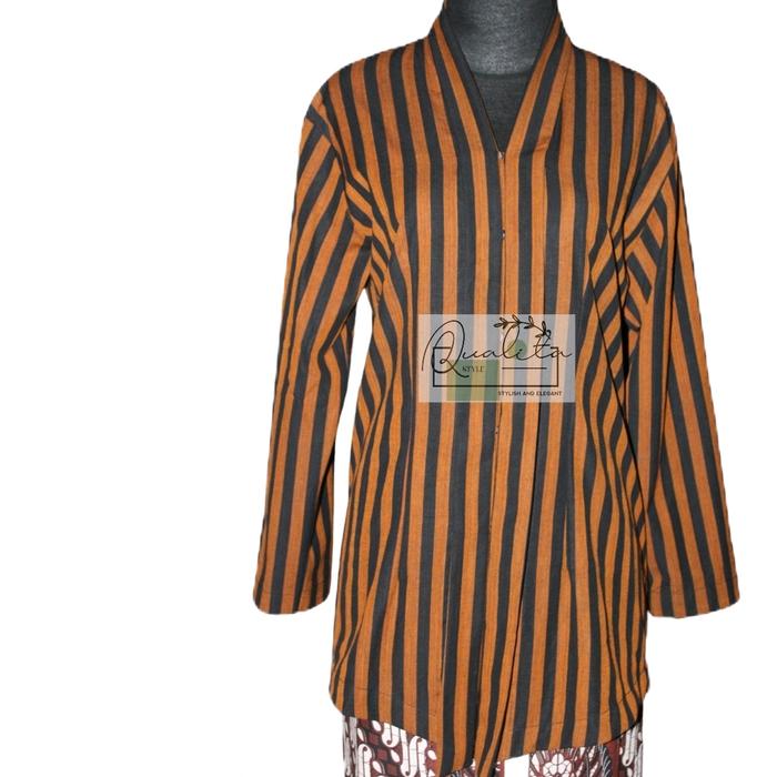 Kebaya Kartini Lurik coklat 1 Size L Dress Wanita Panjang Baju Remaja Atasan Dewasa