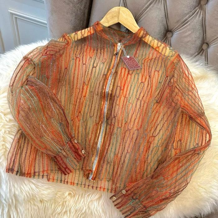 AYE Jaket Cewek Atasan Oversize Bahan Organza Wanita Tangan Panjang Outer Cardigan Blazer