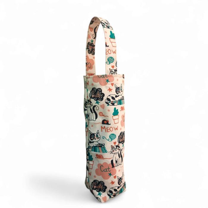 New Arrival Tas Botol 1 Liter Bahan Kanvas Tebal Premium Motif Kucing Lucu